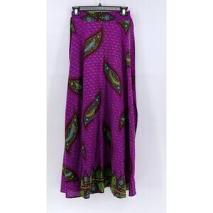UNBRANDED Women's Purple/Green Printed Wrap Style Maxi Skirt SZ S